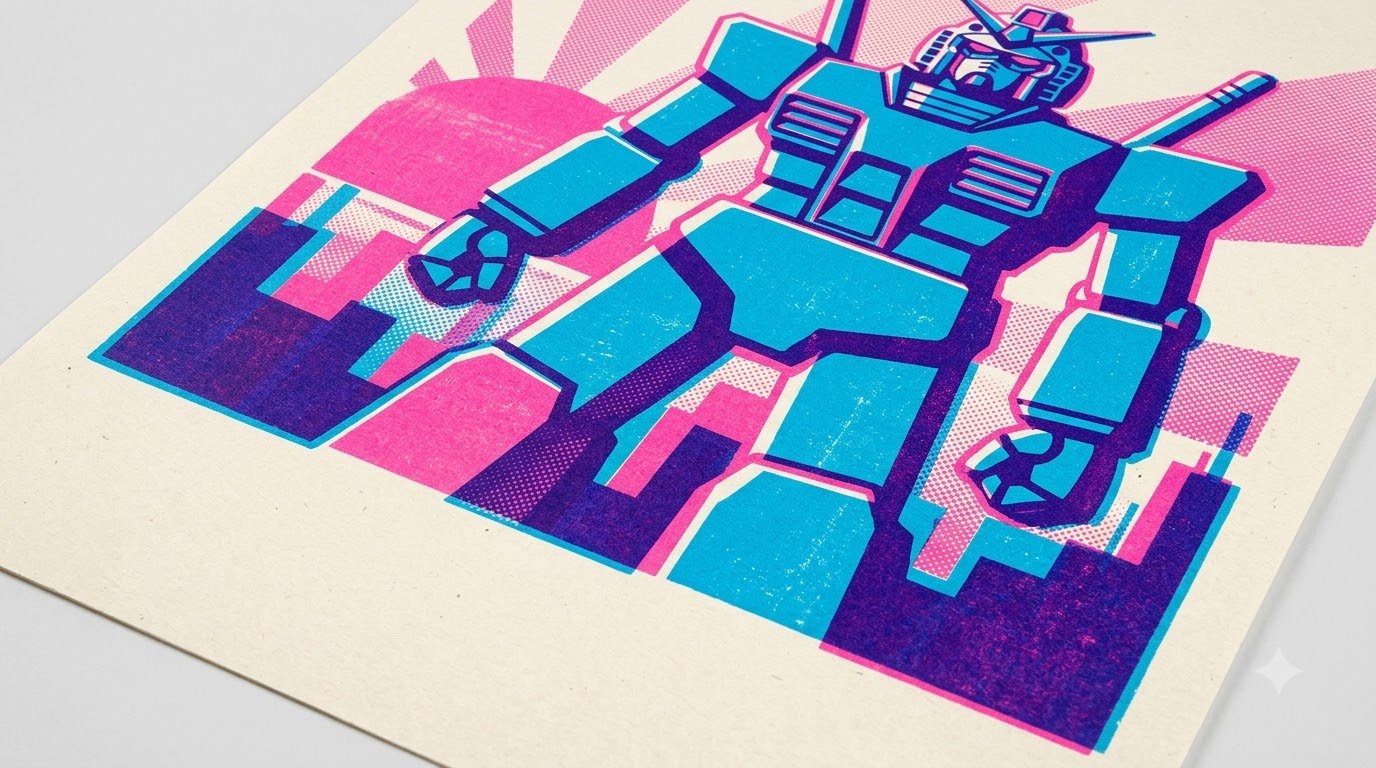 Two-ink risograph poster generated from the retro print prompt